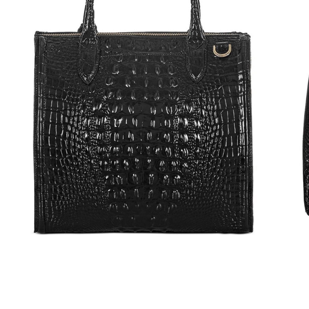 Brahmin Caroline Glossy Black Croc-Embossed Tote - Picture 2 of 6